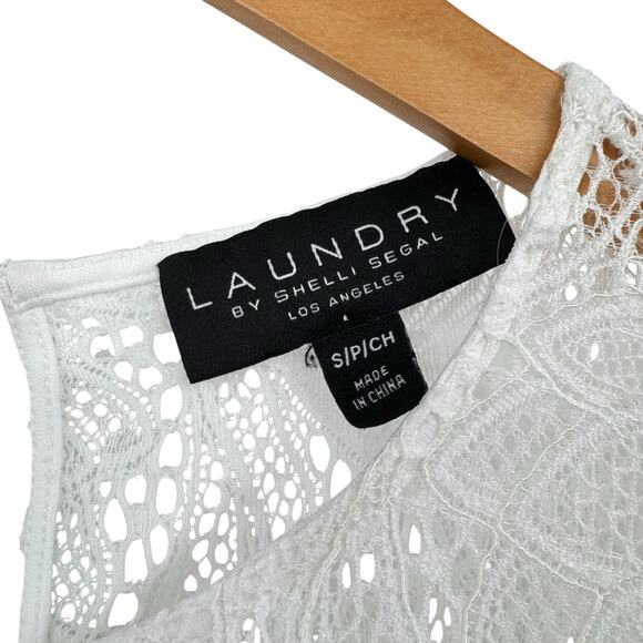 Laundry by Shelli Segal Cloverfield White Lace Overlay Feminine Blouse - Picture 13 of 14